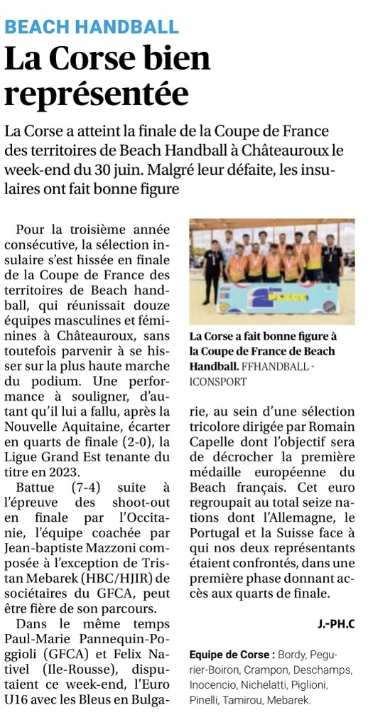 article de presse de Corse Matin Beach Handball